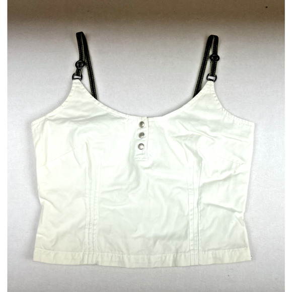 Vintage‎ Newport News Jeanology White Crop Top Size 90s Biker Y2K Boho Coquette - Picture 1 of 14